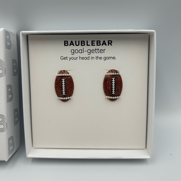 *New* BaubleBar Brown Glitter and Pearl Football Earrings - Picture 2 of 6